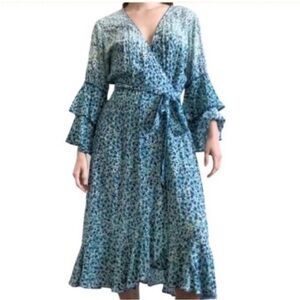 Poupette St. Barth Tiered Bell Sleeve Midi Wrap Dress